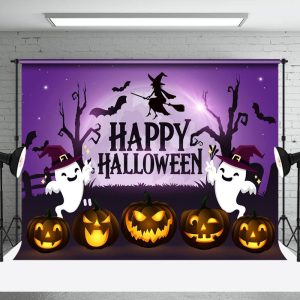 Aperturee Spooky Joyful Halloween Night Ghost Pumpkin Backdrop - Aperturee