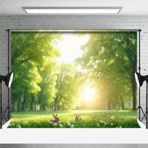 Aperturee Spring Blurry Green Forest Egg Rabbit Easter Backdrop, 3X2FT(1MX0.6M), 14 USD, easter backdrops, HFHD4J19-M