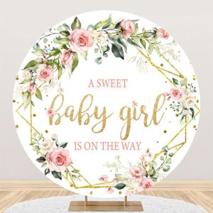 Aperturee Spring Floral Sweet Girl Round Baby Shower Backdrop - Aperturee