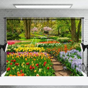 Aperturee Spring Forest Colorful Floral Field Photo Backdrop, 3X2FT(1MX0.6M), 14 USD, spring backdrops, XQHD3X78-M