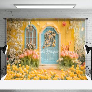 Aperturee Spring Garden Cabin Natural Yellow Tulip Backdrop | Spring Flower Backdrop | Spring Backdrop Photography | Spring Backdrops For Photography