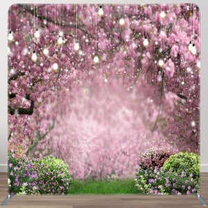 Aperturee Spring Pink Floral Trees Greenery Pillow Case Backdrop, 6X6FT(1.8X1.8M), 111 USD, square double-sided backdrops, DSAH0F545-F