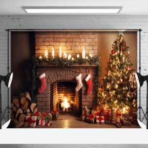 Aperturee Stacks Candlelit Fireplace Socks Christmas Backdrop