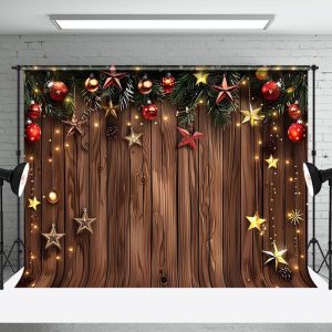 Aperturee Star Baubles Decoration Wood Christmas Backdrop