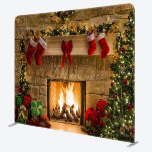 Aperturee Stocking Tree Brick Fireplace Christmas Backdrop - Aperturee
