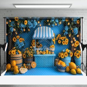 Aperturee Sunflower Blue Summer Lemonade Stand Photo Backdrop - Aperturee