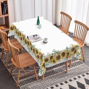 Aperturee Sunflower Pattern Edge Decorated Dining Tablecloth, 52x70 Inch, 30.82 USD, rectangle tablecloths, ZJY04685-A