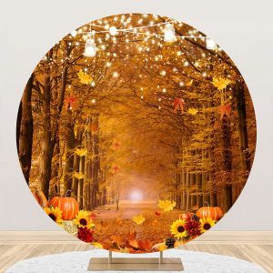 Aperturee Sunflower Pumpkin Light Forest Round Autumn Backdrop - Aperturee