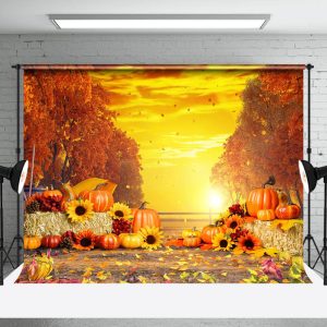 Aperturee Sunset Cloud Maple Trees Pumpkin Autumn Backdrop - Aperturee