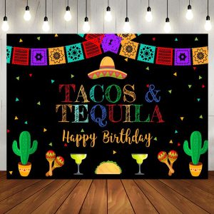 Aperturee Tacos Tequila Colorful Flags Happy Birthday Backdrop