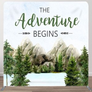 Aperturee The Adventure Begins Fabric Backdrop Cover for Baby Shower - Aperturee
