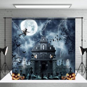 Aperturee Thunder Villa Witch Cemetery Scary Halloween Backdrop - Aperturee