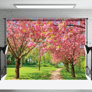 Aperturee Tranquil Pink Sakura Forest Path Spring Backdrop | Spring Photo Back Drop | Spring Backdrop For Pictures | Spring Backdrop Photography
