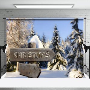 Aperturee Tranquil Snow Forest Christmas Sign Winter Backdrop - Aperturee
