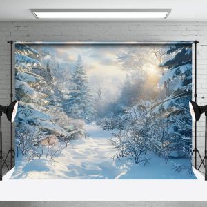 Aperturee Tranquil Snow Forest Winter Sky Photography Backdrop - Aperturee