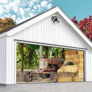 Aperturee Trees Old Tractor Stacks Autumn Garage Door Banner
