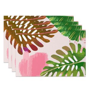 Aperturee Tropical Hawaiian Placemats Set of 4, Sweet and Fresh Colorful Plant Print for Summer Dining Decor, 14x12in (WxH), 15.8 USD, placemats, CD