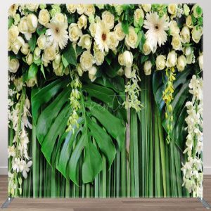 Aperturee Tropical White Floral Green Monstera Summer Backdrop - Aperturee