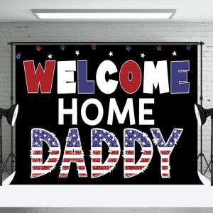 Aperturee Usa Flag Glitter Black Welcome Home Daddy Backdrop - Aperturee