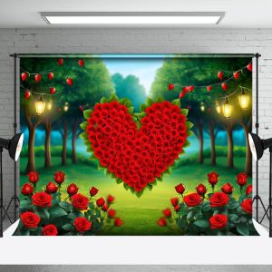 Aperturee Vibrant Red Rose Heart Festival Warm Tone Backdrop
