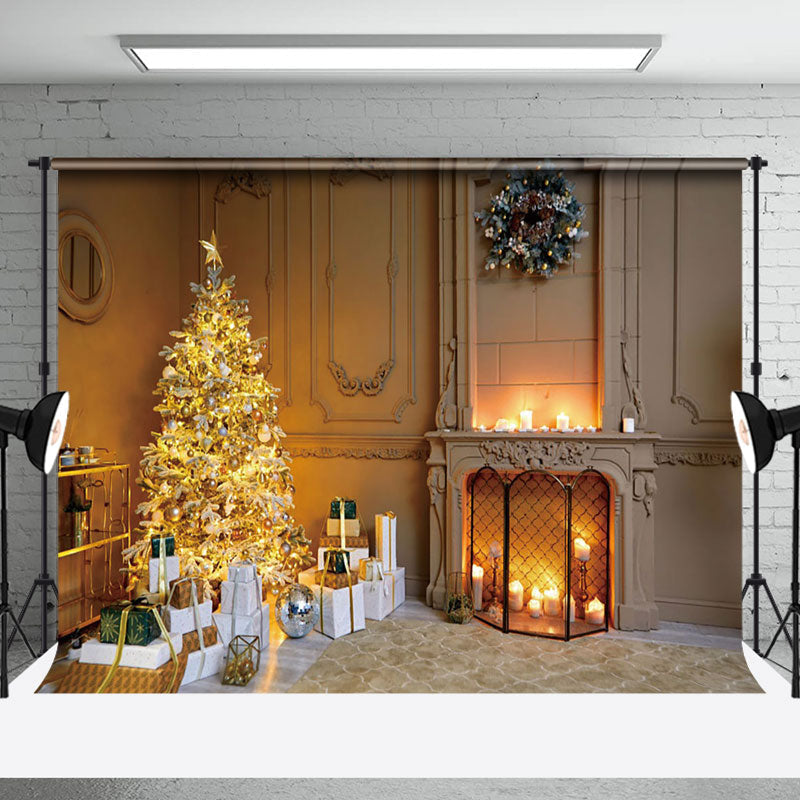 Aperturee Vintage Beige Wall Xmas Trees Christmas Backdrop