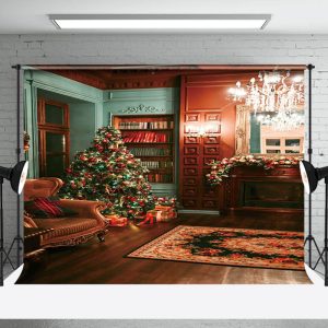 Aperturee Vintage Red Green Room Festive Christmas Backdrop