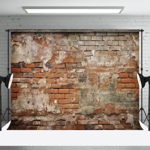 Aperturee Vintage Red Grey Brick Wall Faded Traces Backdrop