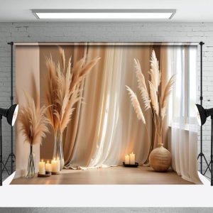 Aperturee Warm Beige Plume Curtains Boho Backdrop For Photography