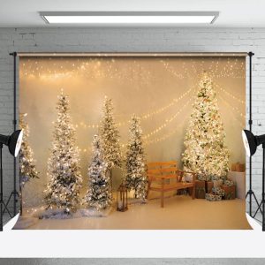 Aperturee Warm Light Twinkling Xmas Trees Christmas Backdrop