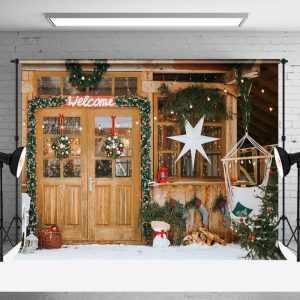Aperturee Welcome Wooden Door Garland Xmas Photo Backdrop - Aperturee