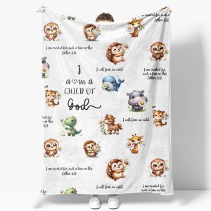 Aperturee White Cute Floral Animals Pattern Text Baby Blanket | Custom Printed Blanket | Custom Blanket With Pictures | Custom Name Blankets