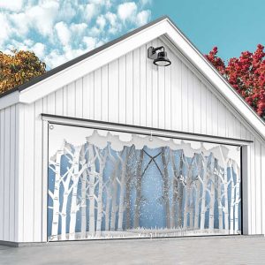 Aperturee White Paper Tree Snow Winter Xmas Garage Door Banner