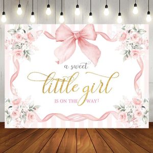 Aperturee White Pink Floral Bow Tie Sweet Little Girl Backdrop - Aperturee