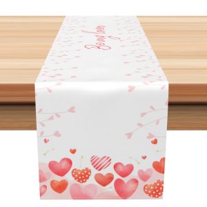 Aperturee White Red Hearts Romantic Be My Lover Table Runner | Custom Table Runner | Custom Printed Table Runner | Custom Table Cloth Runner