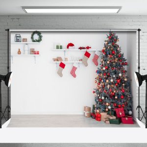 Aperturee White Wall Storage Rack Sock Christmas Tree Backdrop - Aperturee