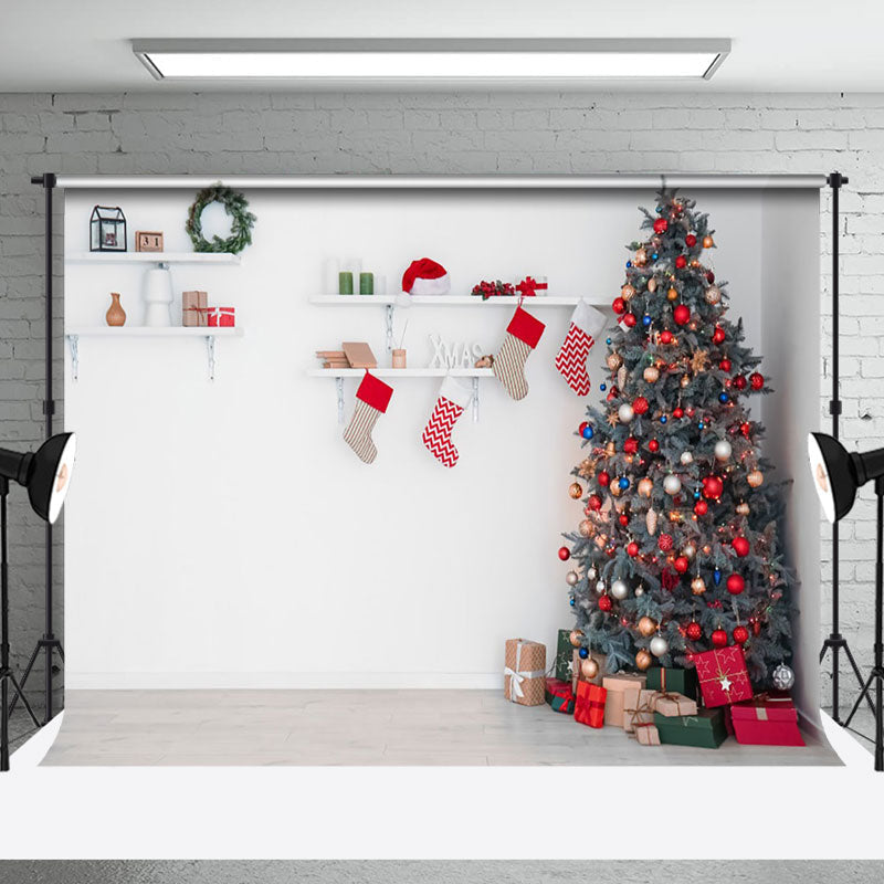 Aperturee White Wall Storage Rack Sock Christmas Tree Backdrop - Aperturee