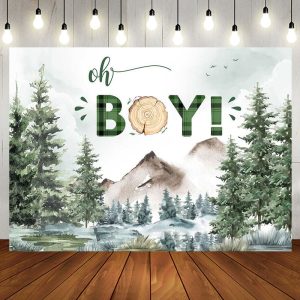 Aperturee Wild Field Forest Trees Oh Boy Baby Shower Backdrop - Aperturee