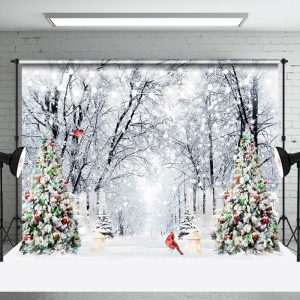 Aperturee Wild Snow Forest Tree Bird Winter Christmas Backdrop - Aperturee