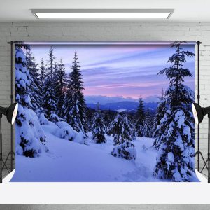 Aperturee Winter Snowy Natural Forest Sunset Scene Backdrop