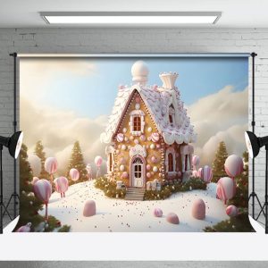 Aperturee Winter Sunlight Candyland House Christmas Backdrop - Aperturee