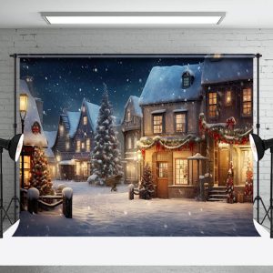 Aperturee Winter Wonderland Christmas Scene Houses Backdrop