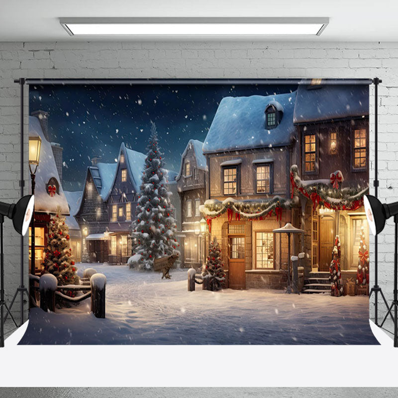 Aperturee Winter Wonderland Christmas Scene Houses Backdrop