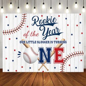Aperturee Wood Grain Rookie Of The Year Baseball Party Backdrop