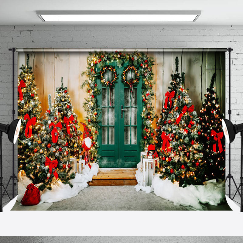 Aperturee Wood Green Door Christmas Tree Photography Backdrop