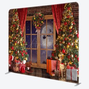 Aperturee Wreath Trees Window Christmas Pillow Case Backdrop - Aperturee