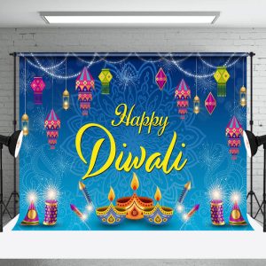 Aperturee Yellow Flower Purple Candlelit Mandala Diwali Backdrop - Aperturee