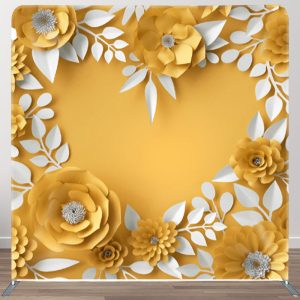 Aperturee Yellow Paper Floral Heart Fabric Party Backdrop - Aperturee