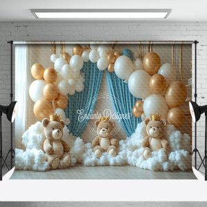 Arch Balloons Clouds Bears Cake Smash Photo Backdrop - Aperturee