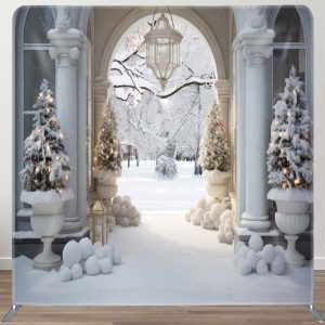 Architecture Winter Snowy Scenery Tension Fsbric Backdrop - Aperturee