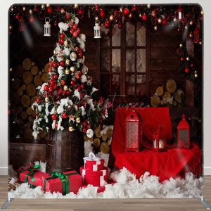 Baubles Tree Red Wood Christmas Pillow Case Backdrop - Aperturee